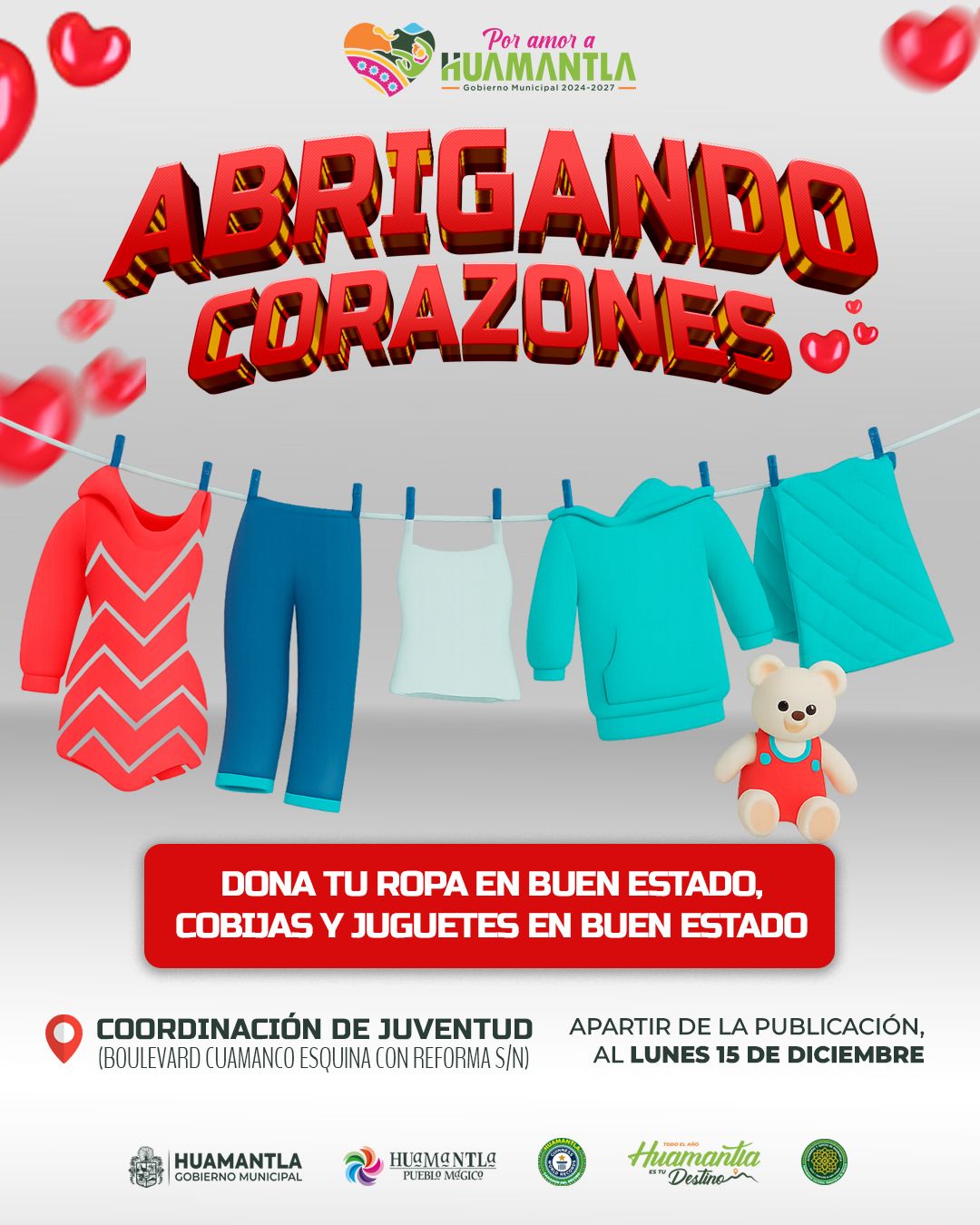 Huamantla invita a sumarse a la campaña 'Abrigando Corazones' para apoyar a quienes más lo necesitan